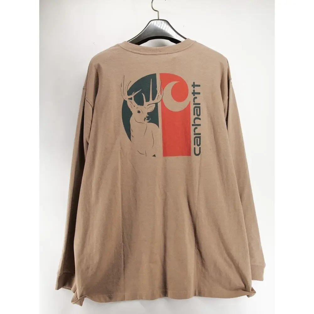 NWT Carhartt Heavyweight Shirt Mens 2XL XXL Long Sleeve Deer Graphic Light Brown
